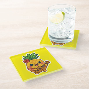 Dessous-de-verre En Verre Ananas souriant Kawaii - Tropical