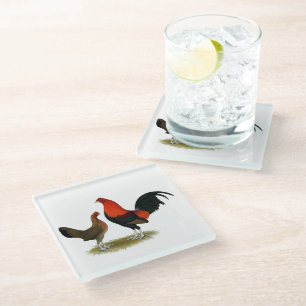 Dessous-de-verre En Verre Ancien jeu anglais Bantams : BB Red Pair
