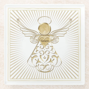 Dessous-de-verre En Verre Ange en filigrane d'or de Noël de grâce sur le