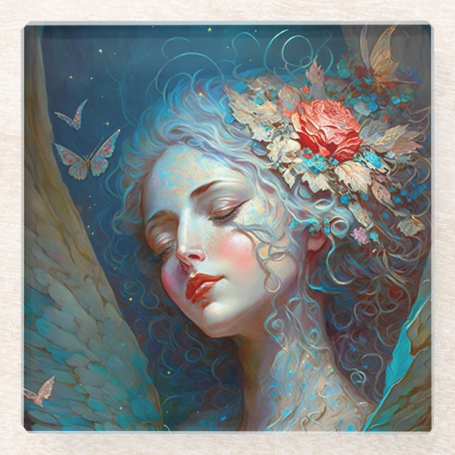 Dessous-de-verre En Verre Angel Wings Imaginaire Art Dessous de verre en ver (Devant)