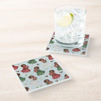 Dessous-de-verre En Verre Anges au Poinsettia de Noël