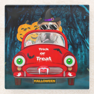 Dessous-de-verre En Verre Anglais Bulldog Driving Car Effrayant Halloween