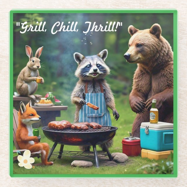 Dessous-de-verre En Verre "Animal BBQ Squad" (Devant)