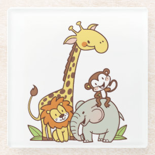 Dessous-de-verre En Verre Animaux caricaturaux mignons - Giraffe, Lion & Sin