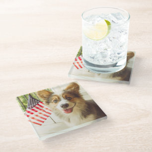 Dessous-de-verre En Verre Animaux de bébés cutest   American Flag Corgi