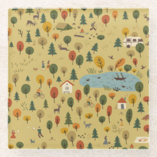 Dessous-de-verre En Verre Animaux de forêt d'automne Vintage Papier peint