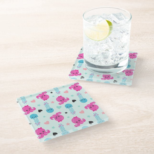 Dessous-de-verre En Verre Animaux de mer, Vie de mer, poulpe, méduses, Coeur (Incliné)