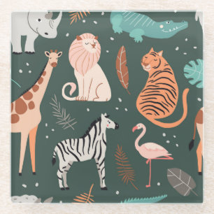 Dessous-de-verre En Verre Animaux exotiques : Motif Tropical foncé pour enfa