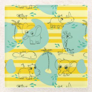 Dessous-de-verre En Verre Animaux mignons jouant avec de l'eau 2