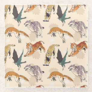 Dessous-de-verre En Verre Animaux tirés à la main dans le croquis rétrospect