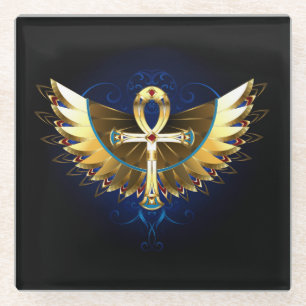 Dessous-de-verre En Verre Ankh or avec ailes