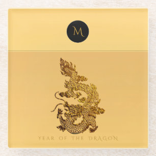 Dessous-de-verre En Verre Année Dragon Chinoise 2024 Élégant Monogramme GlSC