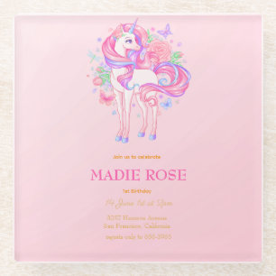 Dessous-de-verre En Verre Anniversaire de la fête licorne magique