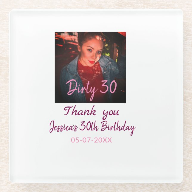 Dessous-de-verre En Verre Anniversaire Dirty 30 ajouter nom rose ajouter pho (Devant)