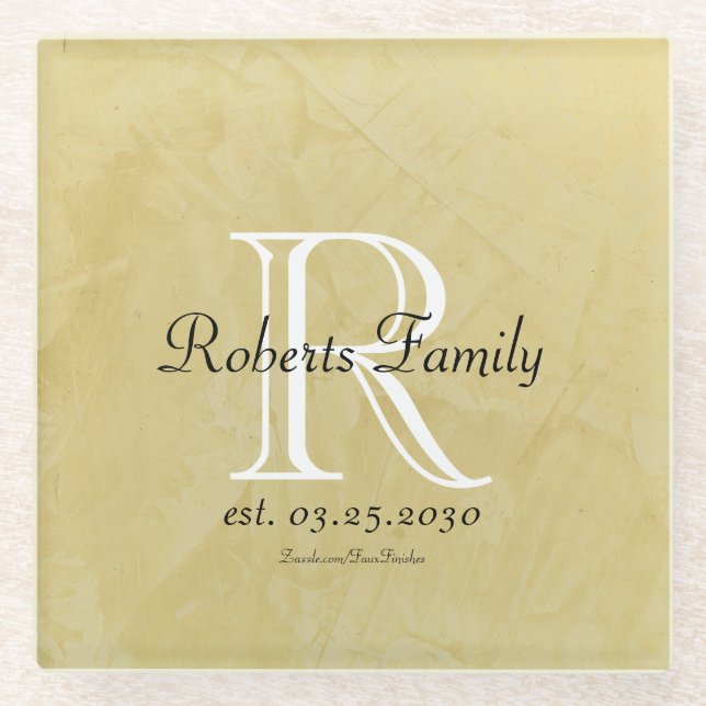 Dessous-de-verre En Verre Anniversaire du monogramme en cuir de Cream Faux (Devant)