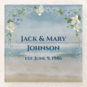 Dessous-de-verre En Verre Anniversaire Nautical Net et Fleurs