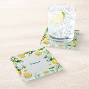 Dessous-de-verre En Verre Anniversaire simple jaune citron