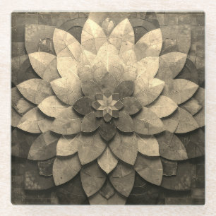 Dessous-de-verre En Verre Antique Golden Mandala Art Fleur texturée