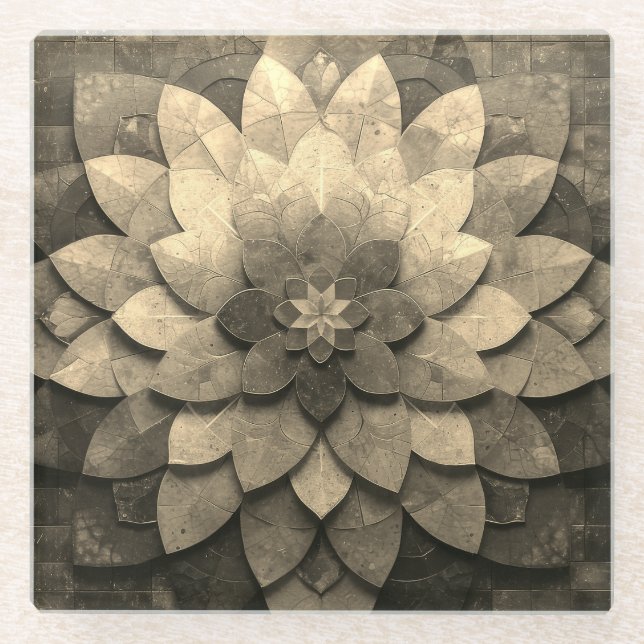 Dessous-de-verre En Verre Antique Golden Mandala Art Fleur texturée (Devant)