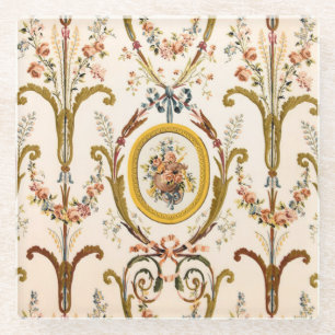 Dessous-de-verre En Verre Antique Rococo Floral Gold Crème Élégante
