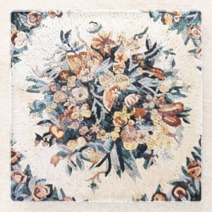 Dessous-de-verre En Verre Antique Romain Italien Élégant Mosaïque Florale Br