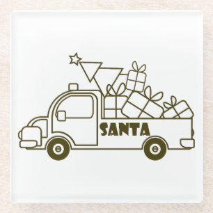 Dessous-de-verre En Verre Aperçu camion de Noël Père Noël vue côté voiture
