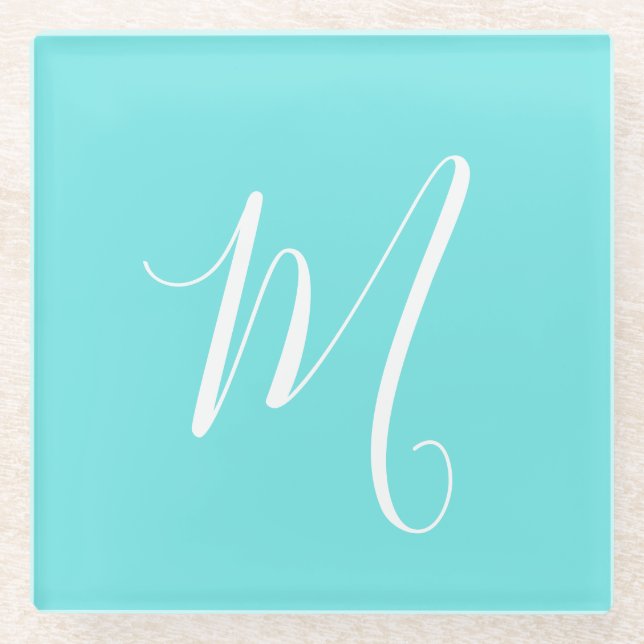 Dessous-de-verre En Verre Aqua Blue Monogramme initial (Devant)