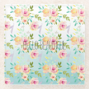 Dessous-de-verre En Verre Aqua Ombre rose jaune floral