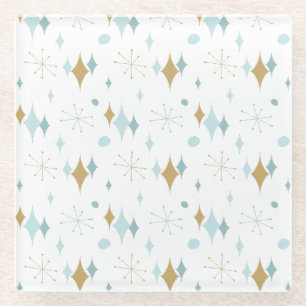 Dessous-de-verre En Verre Aqua, Starburst doré motif milieu du siècle