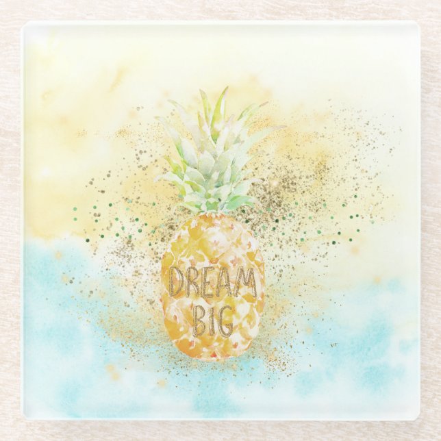 Dessous-de-verre En Verre Aqua Yellow Pineappy Gold Dream Glitz (Devant)