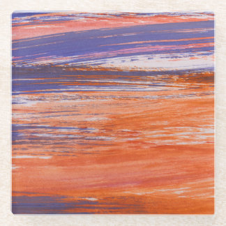 Dessous-de-verre En Verre Aquarelle Abstraite : Bleu orange