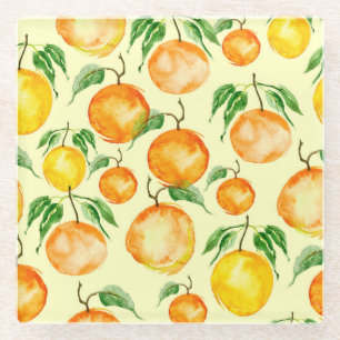 Dessous-de-verre En Verre Aquarelle agrumes, motif tropical.