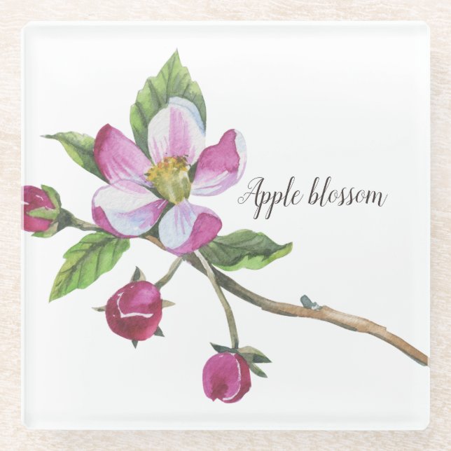 Dessous-de-verre En Verre Aquarelle Apple Blossom Botanique (Devant)