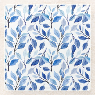 Dessous-de-verre En Verre Aquarelle Bleu Feuilles Vagues Téale Mosaïque Beau