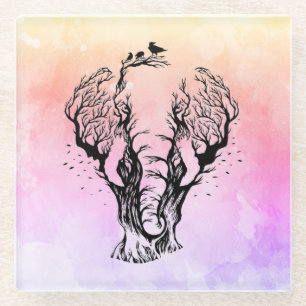 Dessous-de-verre En Verre Aquarelle Boho Forest Elephant