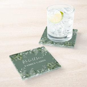 Dessous-de-verre En Verre Aquarelle Botanique Vins Ferns Cabine Sage Green