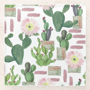 Dessous-de-verre En Verre Aquarelle Cactus Motif de peinture transparente