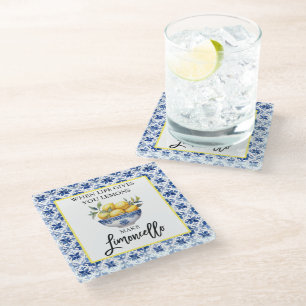 Dessous-de-verre En Verre Aquarelle Citrons Limoncello Carreaux bleus