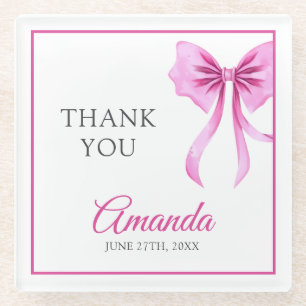 Dessous-de-verre En Verre Aquarelle Coquette Rose Bow Sweet 16 Anniversaire