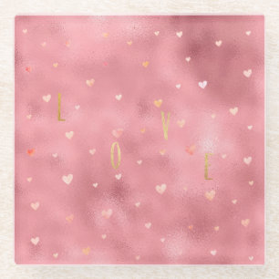 Dessous-de-verre En Verre Aquarelle couleur or rose Coeurs d'amour