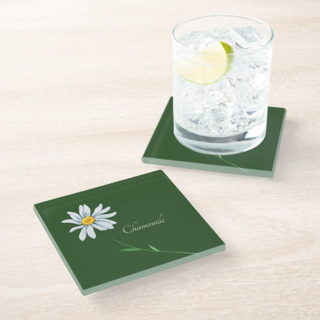 Dessous-de-verre En Verre Aquarelle de fleurs Chamomile (Incliné)