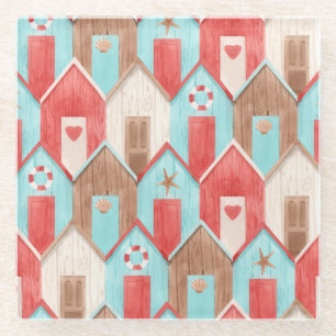 Dessous-de-verre En Verre Aquarelle de la maison de plage : motif rétro.