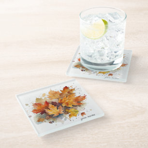 Dessous-de-verre En Verre Aquarelle de l'érable d'automne, personnalisée