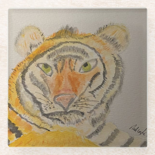 Dessous-de-verre En Verre Aquarelle de tigre (Devant)