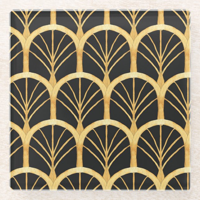 Dessous-de-verre En Verre Aquarelle d'impression or dessinée à la main (Devant)