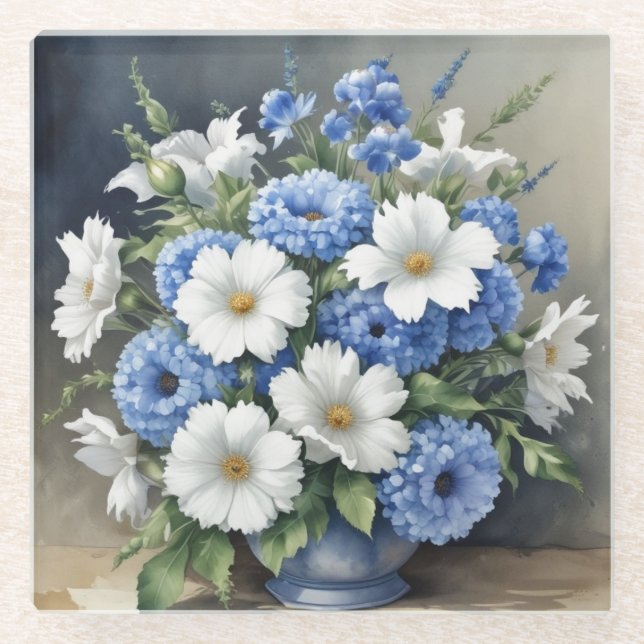 Dessous-de-verre En Verre Aquarelle élégante Vase Fleurs (Devant)