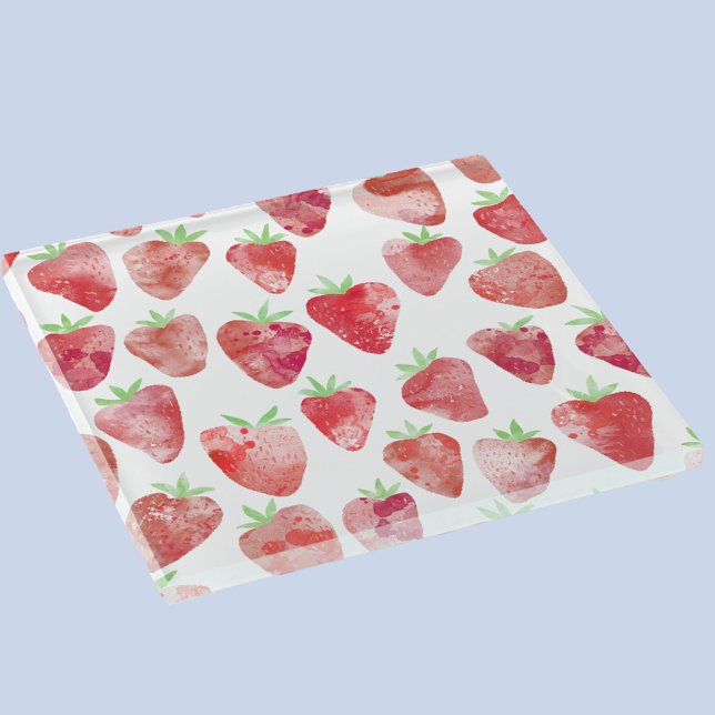 Dessous-de-verre En Verre Aquarelle fraise (Strawberry watercolor pattern art glass coaster)