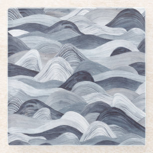 Dessous-de-verre En Verre Aquarelle Indigo Vague sans fil