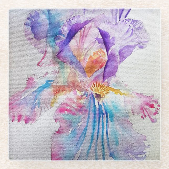 Dessous-de-verre En Verre Aquarelle Iris Fleur Peinture art irises (Devant)