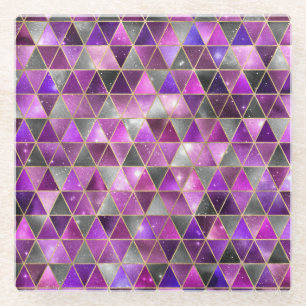 Dessous-de-verre En Verre Aquarelle isométrique avec galaxie dorée et marbré